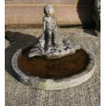 A well weathered reconstituted stone bird bath, 62cms diameter.