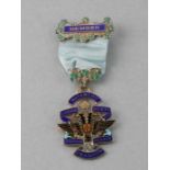 A military Masonic silver and enamel jewel, Waterloo Lodge 1st Queen's Dragoon Guards.