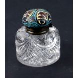 An Edwardian French cloisonne and cut glass inkwell,9.5cms diameter.Condition ReportGlass in very