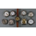 A group of early 20th century silver cased wrist watches (9).