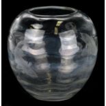 A Webb Corbet Art Deco glass vase of ovoid form, etched with swimming fish, etched signature to