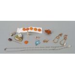 A quantity of Georgian and later jewellery to include a pair of Pinchbeck earrings and enamel and