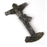 A cast lead crucifix, possibly 18th century, 33cms high; together with a small crucifix, rosary