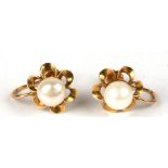 A pair of 18ct gold pearl screw back earrings.