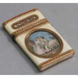 An 18th century French ivory and yellow metal mounted Carnet de Bal, the front with finely painted