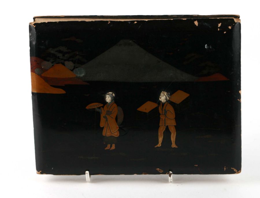 An early 20th century Japanese lacquer concertina photograph album containing twenty two travel - Image 3 of 4