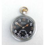 20th century British Army black faced Helvetia pocket watch. Engraved to the reverse with the War