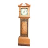 A longcase clock, the 30cm square painted dial with Roman numerals, subsidiary seconds dial,