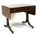 A 19th century mahogany sofa table with two frieze drawers and two faux drawers, on splay legs and