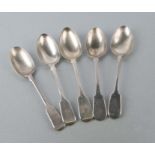 Five silver tablespoons, various dates and makers, 364g.