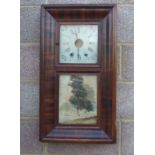 An American kipper box veneered wall clock with square painted dial with Roman numerals, fitted with