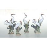 A group of Lladro models of cranes to include Courting Cranes, no. 1611; Preening Crane, no. 1612;