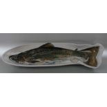 A Highland stoneware fish platter decorated with a salmon, 65cms long.
