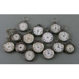 A group of fourteen silver cased open faced fob watches (14).