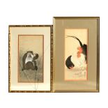 A pair of Japanese antique prints depicting chickens and a cockerel, 24 by 23cms; together with