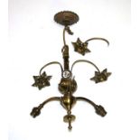 A WAS Benson style three-arm brass ceiling light, 35cms high.Condition Report The stem of one flower