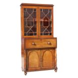 A William IV mahogany secretaire bookcase, the astragal glazed doors enclosing a shelved interior,