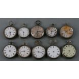A group of silver cased open faced pocket watches (10).