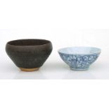 A Chinese Jian ware style hare's fur bowl, 12cms diameter; together with a Chinese blue & white