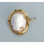 A 19th century yellow metal mounted cameo brooch (tests as 18ct) depicting Medusa, 4cms high. 10.