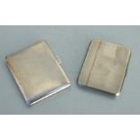 Two small silver cigarette cases with engine turned decoration, one with an applied gold stripe, the