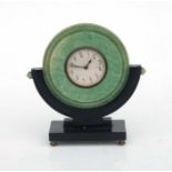 An Art Deco black and green Bakelite desk clock, 14cms high; together with a Smith's Willow