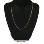 A 14ct gold necklace, 56cms long; together with a 15ct rose gold tie pin, total weight 13.5g.
