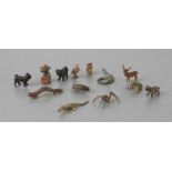 A quantity of miniature Austrian cold painted bronze animals to include a snake, caterpillar,
