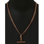 A 9ct rose gold double Albert pocket watch chain with 'T;' bar, 45cms long, 29.1g.Condition