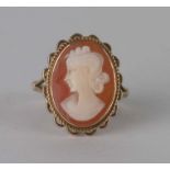 A 9ct gold cameo ring, approx. UK size K. 3.3g