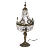 A gilt metal and crystal drop table lamp
