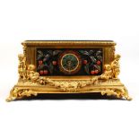 A 19th century French ormolu and pietra dura mantle clock, (probably Barbedienne) the rouge marble