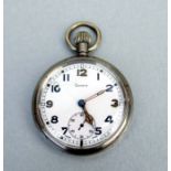20th century British Army white faced Grana pocket watch. Engraved to the reverse with the War