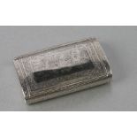 A Persian white metal snuff box with niello type decoration to the top, 9cms wide.