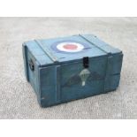 A military painted pine trunk with later painted RAF roundel and Parachute Regiment insignia,