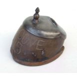 A WW1 Gallipoli campaign trench art horse hoof ashtray with hinged lid, inscribed ANZAC COVE 1915