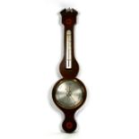 A 19th century style inlaid mahogany cased barometer thermometer with silvered dial and
