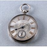 A Victorian silver cased fusee lever open faced pocket watch, the engine turned silvered dial with
