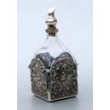 A continental 800 grade silver mounted square form liquor decanter, 24cms high.Condition