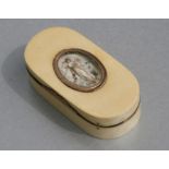 A Regency ivory yellow metal mounted snuff box, the top with oval portrait miniature depicting a