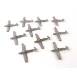 Ten cast aluminium WW2 model fighter aircraft. Wingspan 14cms (5.5ins)