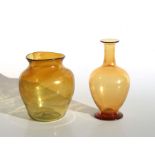 An amber Art glass vase, 19cms high; together with another similar, 23cms high (possibly Powell or