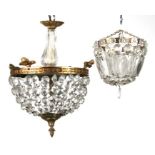 A crystal drop bag chandelier 34cm high, together with a smaller bag chandelier (2)