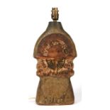 Manner of Bernard Rooke - A Studio pottery lamp base with sgraffito decoration, 34cms high.
