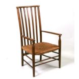 An Arts & Crafts Sussex type chair with rush seat.Condition ReportSeat height 32cms, joints are