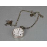 A silver cased open faced key wound pocket watch, the enamel dial with Roman numerals and subsidiary