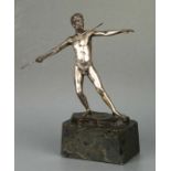 Spiro Schwatenberg (German, active 1898-1922) - a silvered bronze statue depicting a javelin