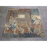 A Flemish tapestry depicting a court scene with king, queen and courtiers, approx 240 by 222cms.