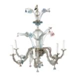 A late 19th / early 20th century Italian Venetian glass chandelier, Murano, with six lights and