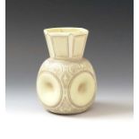 A Thomas Webb & Son ivory cameo glass vase, the dimpled four-sided body raising to a hexagonal